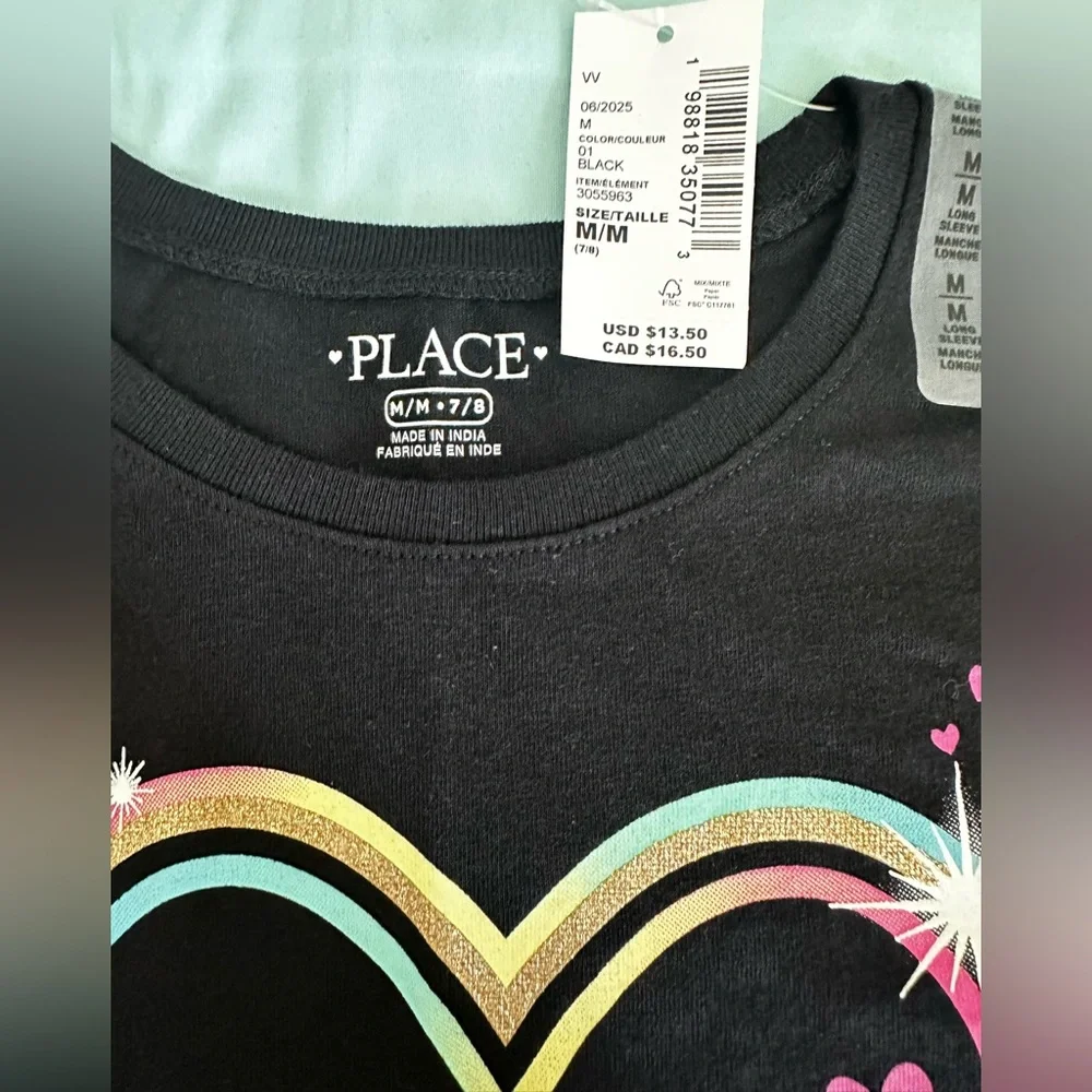 The Children’s Place Black Long-Sleeve Heart Graphic Tee